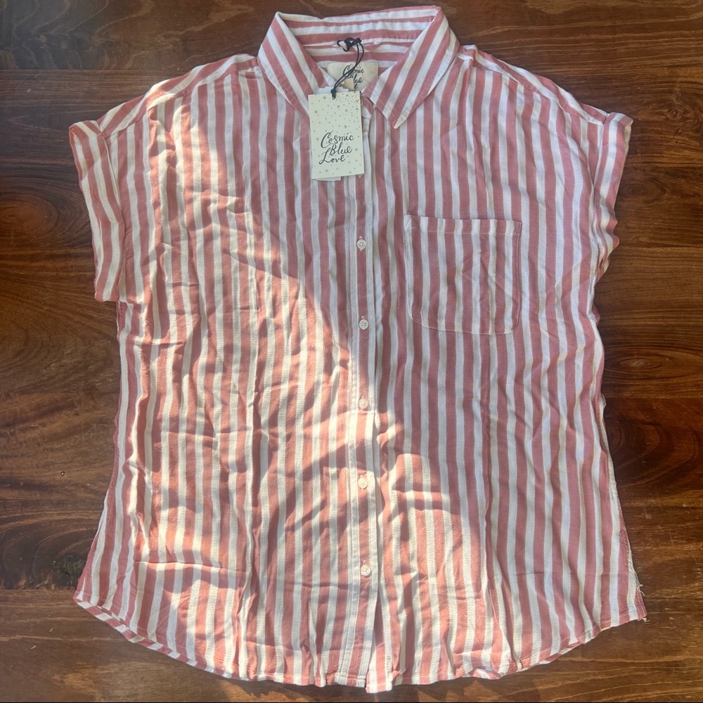 cosmic blue love striped top